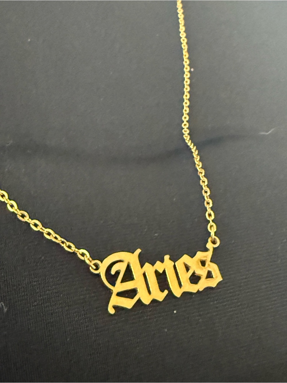 Gold Plated Aries Zodiac Gothic Old English Nameplate Necklace